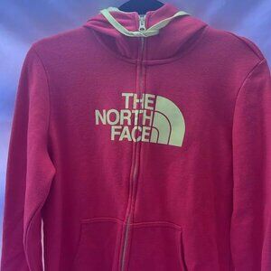 The North Face Hoodie Womens Size L Orange Yellow Trim Full Zip Spell Out Logo